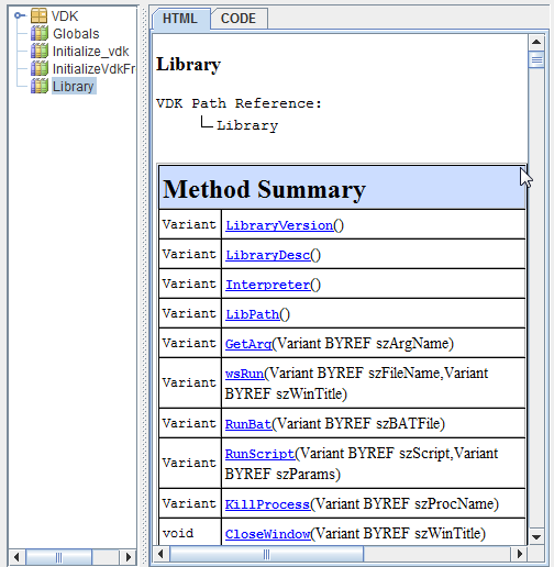 External function library in VDK doc viewer